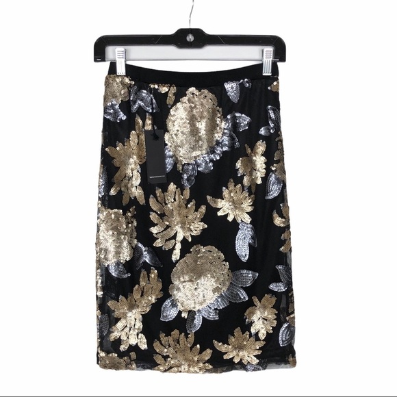 NWT Forever 21 black gold silver sequin midi skirt small - Picture 7 of 11